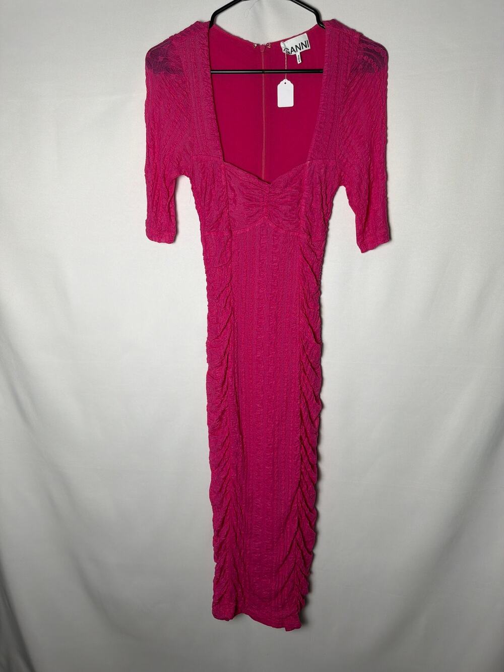 GANNI Ruched Stretch Lace dress